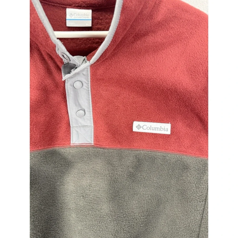 Columbia Steens Mountain Men's XL Fleece Pullover Half Snap Red Gray Colorblock